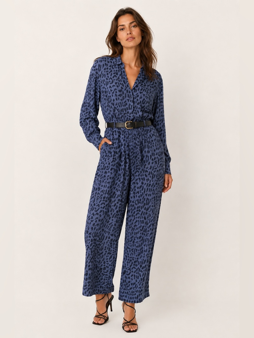 Rails Callan Jumpsuit Azure Leopard Wide Leg Button Front S